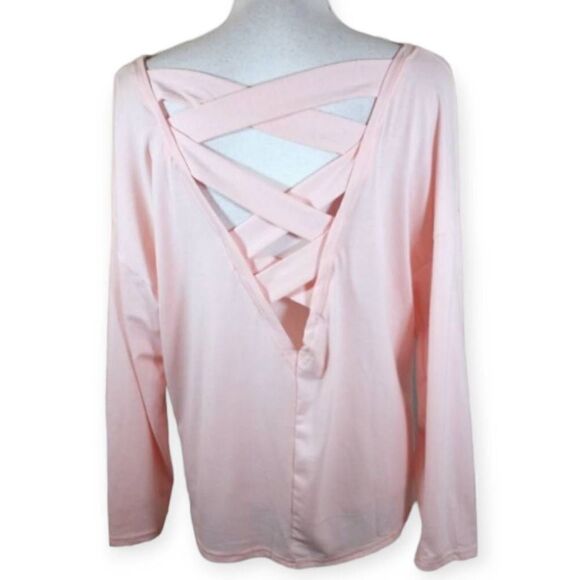 PINK CRISSCROSS BACK T-SHIRT SZ.L EUC - Picture 2 of 4